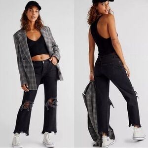 We The Free Black Distressed Straight Leg Jeans